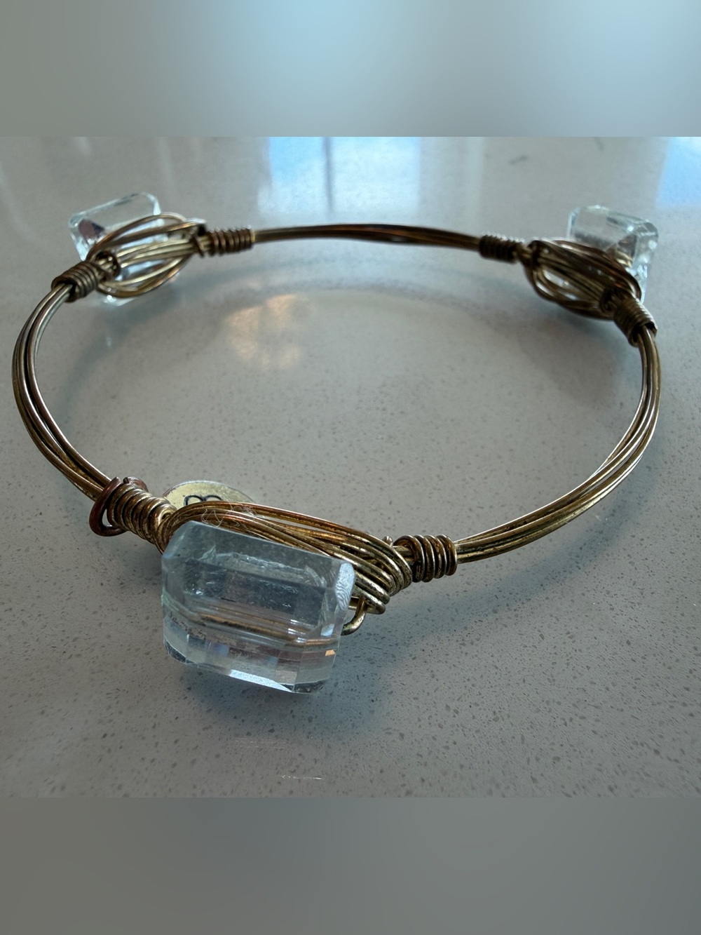Bourbon and Bowties Gold Wire Bangle with Clear Crystal Accents